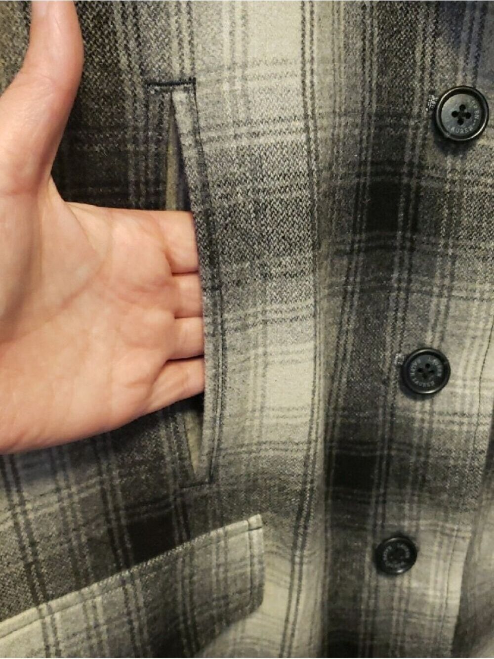 Lauren Ralph Lauren Gray White & Black Plaid Wool Blend Coat - Picture 6 of 13